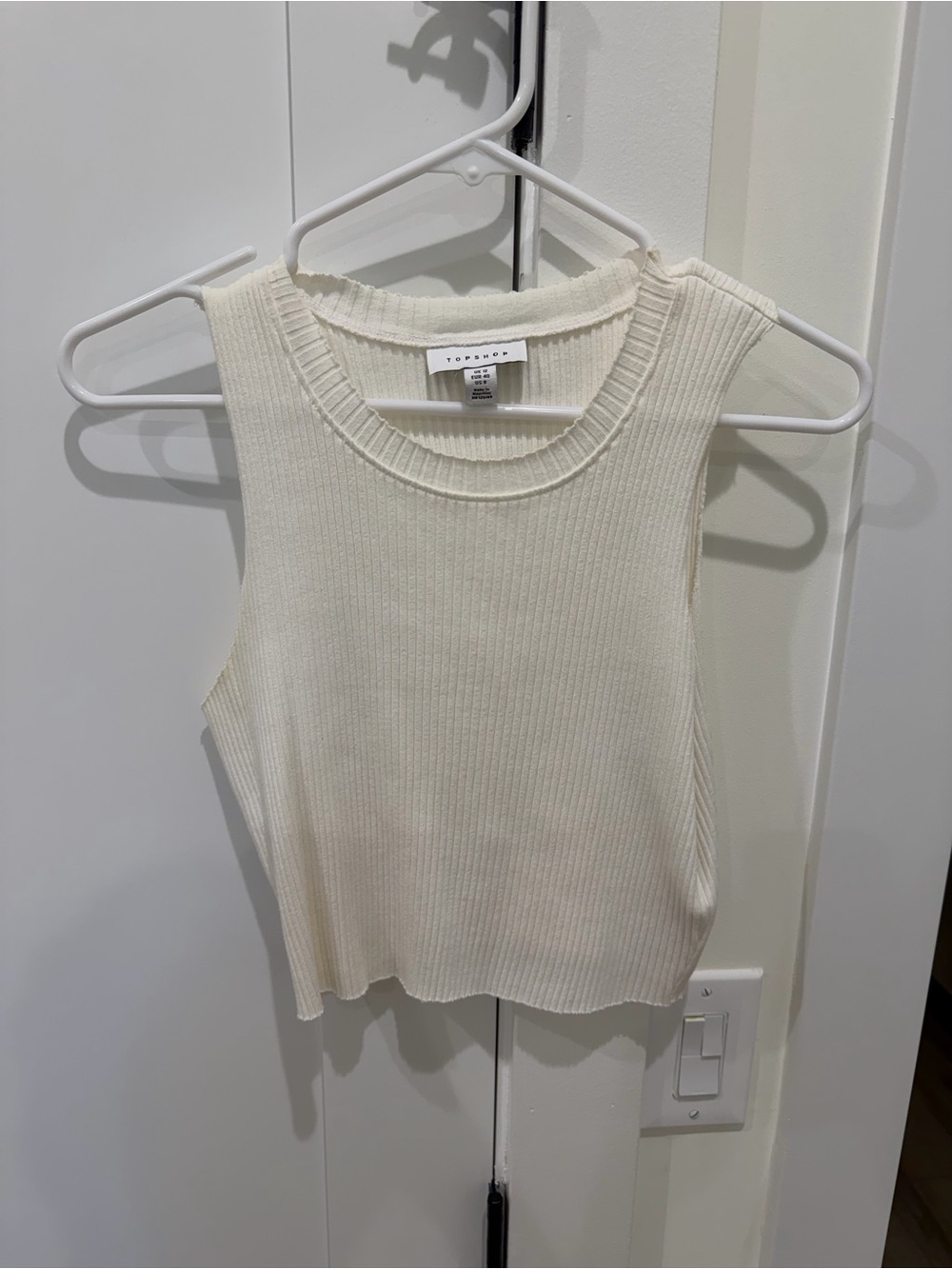 Topshop Ivory Ribbed Tank Crop Top